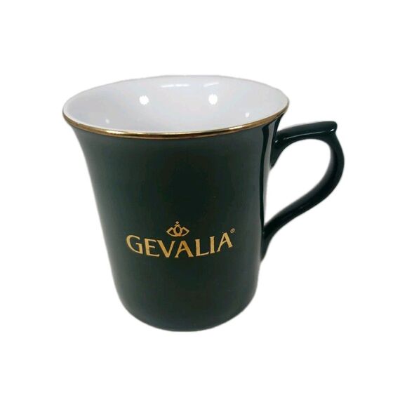 Gevalia Coffee Kaffe Mug Dark Green Gold Handle Nice Condition Collectible - Picture 1 of 15